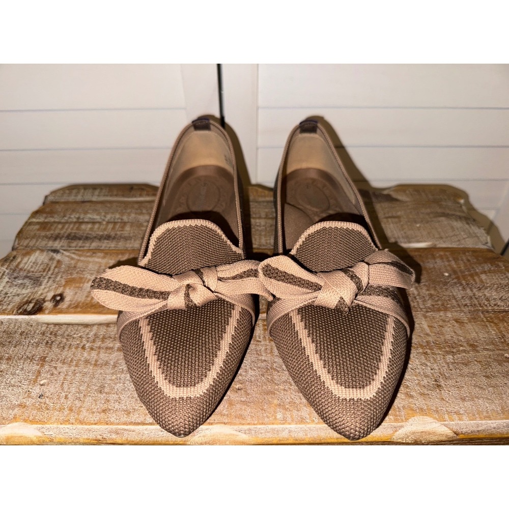 Womens Loafers Pointed Toe Knit Slip On Shoes Bow Accent Casual Comfort Size 7.5 - Picture 5 of 13